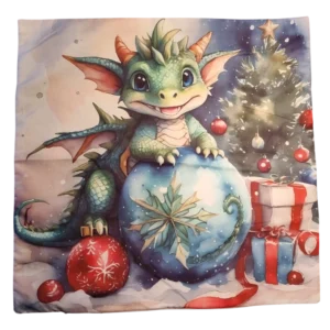 Överdrag för prydnadskudde, med juldrake.
