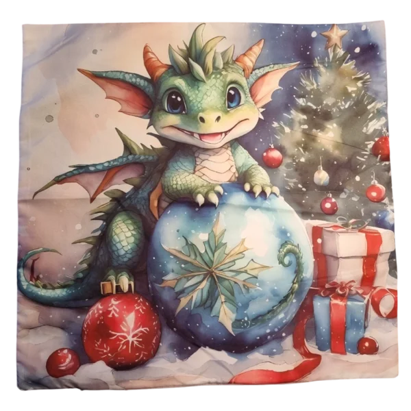 Överdrag för prydnadskudde, med juldrake.