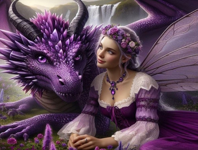 Lila drake och ängel